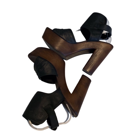 COOLWAY WOODEN PLATFORM HEELS SANDALS BLACK WITH FLORAL DESIGN SIZE 10 - Picture 12 of 16